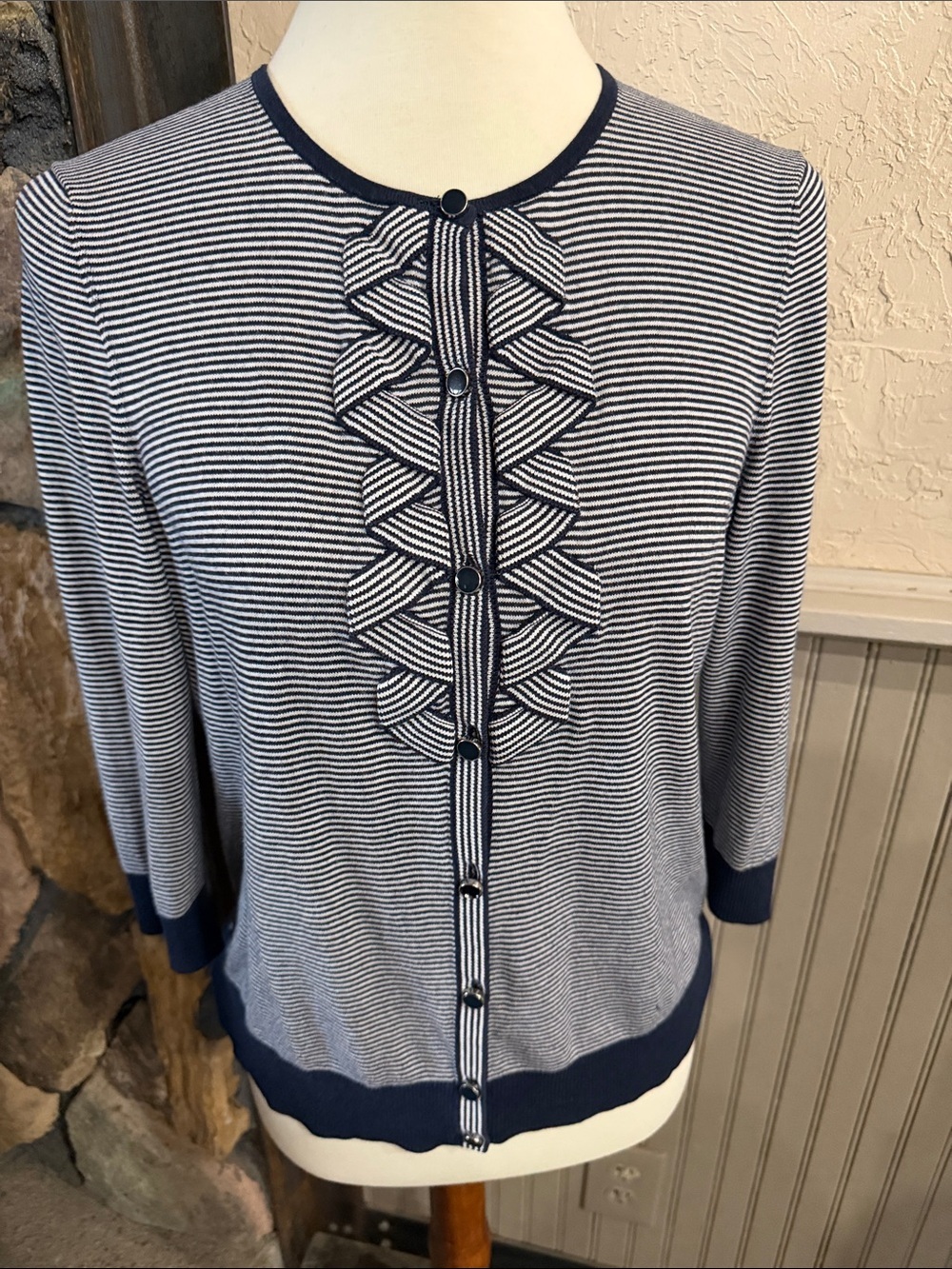 Talbots Navy and White Striped Knit Top